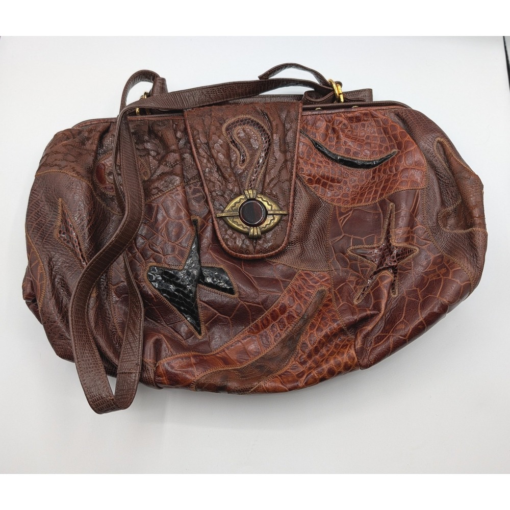 Sharif Vintage Snake Patchwork Leather Shoulder Bag Exotic Embossed Made in USA